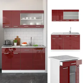 Vicco Küchenzeile R-Line 140 cm Rot Hochglanz