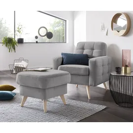 exxpo - sofa fashion Sessel EXXPO - SOFA FASHION "Nappa, Loungesessel, aktuelle Rückensteppung, bequem und modern", silber, B:81cm H:87cm T:78cm, Samtvelours (100% Polyester);Webvelours (100% Polyester), Sessel, Sessel, hoher Holzfuß