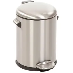 PROREGAL Retro Treteimer mit markanten Griffen und Kugelkappe | 5 Liter, HxØ 30x20,5cm | Kunststoff-Inneneimer | Silber