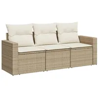 vidaXL 3-tlg. Garten-Sofagarnitur mit Kissen Beige Poly Rattan