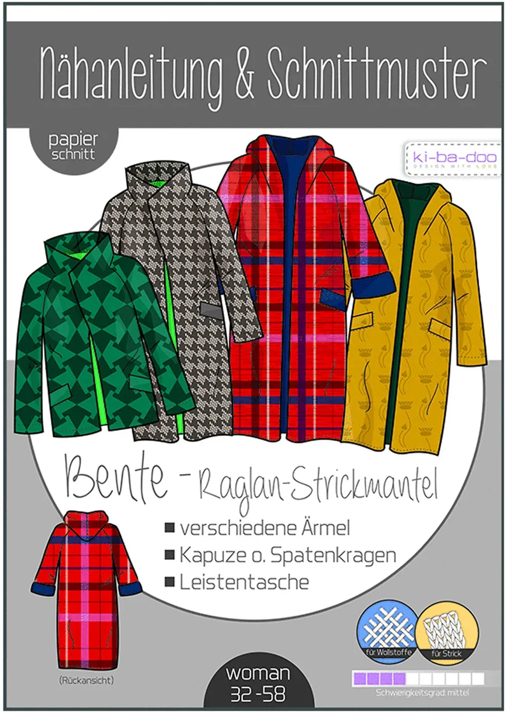 Kibadoo Papierschnittmuster Raglan-Cardigan Bente