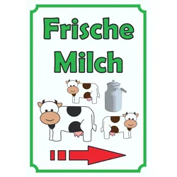 HB-Druck Frische Milch Schild Hochkant mit Pfeil rechts A3 (297x420mm)