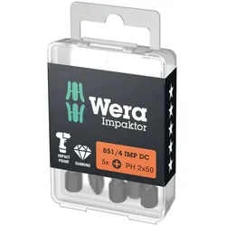 Wera 851/4 IMP DC PH DIY Impaktor PH Bits, PH 2 x 50 mm, 5-teilig - 05057656001