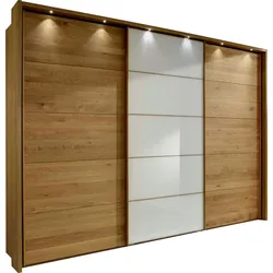 Schwebetürenschrank WIEMANN "Kufstein", weiß (eiche, weiß glas), B:250cm H:220cm, Schränke, mit Glas