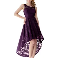 MuaDress 6006 Elegante Abendkleider Cocktailkleider Damenkleider Brautjungfernkleider aus Spitzen Knielange Rockabilly Ballkleid Rund Ausschnitt Grape M - M