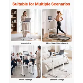 Vevor Höhenverstellbarer Schreibtisch 810x410mm, 25kg Belastbarer Computertisch mit 360° Neigbarer Tischplatte, Bürotisch mit Haken Feststellbaren Rollen, Steh-Sitz-Tisch für Homeoffice Arbeitszimmer