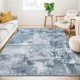 Guchuang Bedding Teppich Wohnzimmer 160x230cm, Blau-Grau Vintage Abstraktes Design, Kurzflor Wohnzimmerteppich, Waschbar rutschfest Carpet für Schlafzimmer