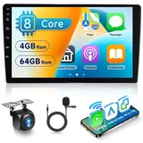 4G+64G Autoradio Android 8 Core 2 Din Bildschirm 9 Zoll IPS Touchscreen Autoradio mit Carplay Android Auto Mirror link DSP GPS Navi WiFi Bluetooth FM RDS Radio Doppel din App-Symbole Arrangieren