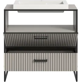 WELLTIME Waschbeckenunterschrank WELLTIME "Locri, Höhe 84 cm, Rillenoptik, Metallkufen", schwarz (kashmir nachbildung, schwarz), B:80cm H:84cm T:48cm, FSC-zertifizierter Holzwerkstoff, Schränke, Waschbeckenunterschrank, Aufsatzwaschbecken, modernes Design,