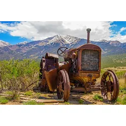 Fototapete PAPERMOON "OLDTIMER-LANDSCHAFT BERGE GEBIRGE VINTAGE AUTOS CARS", bunt, B:4,00m L:2,60m, Vlies, Tapeten