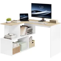 Woltu Eckschreibtisch 120x100cm Helle Eiche / Weiß