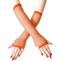 SamHeng Lange Netzhandschuhe, Orange fingerlose Armstulpen, Mesh-Kostüm Handschuhe, Kostüm-Punk-Accessoire für Frauen, Mädchen, Kinder, 80er-Jahre-Kostüm, Abendparty-Zubehör - Einheitsgröße