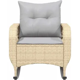 vidaXL Garten-Schaukelstuhl mit Kissen Beige Poly Rattan, Gartenstuhl, Gartensessel, Outdoor-Schaukelstuhl, Schaukelsessel, Schwingsessel