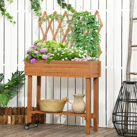 Outsunny Hochbeet mit Rankgitter 79 x 29 x 130 cm Braun