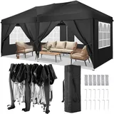 TOOLUCK Pavillon 3x6 Faltpavillon Wasserdicht Stabil Winterfest Faltbar Partyzelt mit 6 Seitenteilen Pop up Gartenpavillon UV Schutz 50+ Höhenverstellbar für Strand Hochzeit Camping, Schwarz