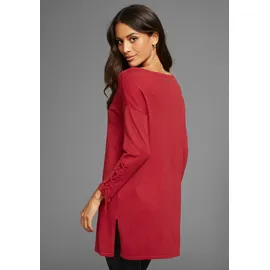 LAURA SCOTT Longpullover LAURA SCOTT, Damen, Gr. 40, rot, Strick, Obermaterial: 70% Viskose, 30% Polyamid, clean, unifarben, lässig geschnitten hüftbedeckend, Rundhals, Pullover Longpullover, mit Schnürung am Ärmel und U-Boot Ausschnitt