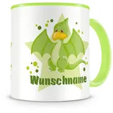 Samunshi® Kindertasse mit Namen Tasse grünen Dino Personalisierte Tasse mit Namen Kinder Kinderbecher mit Namen Kindergarten grün 300ml