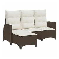 vidaXL Gartensofa mit Liegefunktion Kissen L-Form Braun Poly Rattan