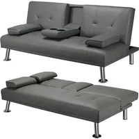 Yaheetech - 3er-Sofa Schlafsofa Couch mit Tassenhalter Gästebett, Rückenlehne neigbar 105°/140°/180°, 167 x 81,5 x 75 cm, 350 kg belastbar, grau