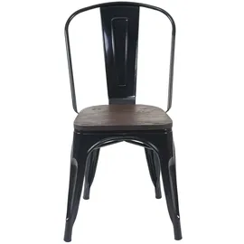 Mendler 4er-Set Stuhl HWC-A73 inkl. Holz-Sitzfläche, Bistrostuhl Stapelstuhl, Metall Industriedesign stapelbar ~ schwarz