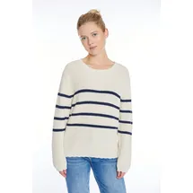 HaILY’S Strickpullover "LS C SK Vi44olet", Damen, Gr. XL, blau (cream, navy stripe), Strick, Obermaterial: 70% Baumwolle, 30% Polyester, gestreift, hüftbedeckend, V-Ausschnitt, Pullover Strickpullover