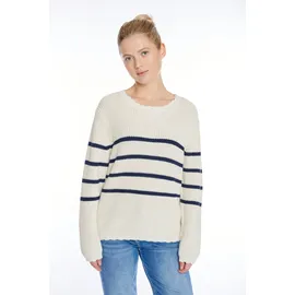 HaILY’S Strickpullover "LS C SK Vi44olet", Damen, Gr. XL, blau (cream, navy stripe), Strick, Obermaterial: 70% Baumwolle, 30% Polyester, gestreift, hüftbedeckend, V-Ausschnitt, Pullover Strickpullover