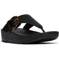 FitFlop Damen, Lulu Resin-Buckle Leather Toe-Post Sandale, schwarz, 40