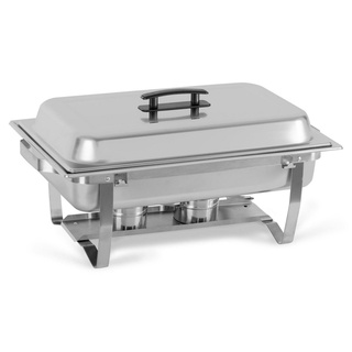 Stagecaptain CDDF-09 Chafing-Dish Speisewärmer - Edelstahl Warmhaltebehälter für Buffet und Catering - 9 L Fassungsvermögen - Speisewanne, Wasserbad, Deckel, klappbarer Standfuß & 2 Brennerbehälter