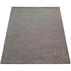 Wollteppich PACO HOME "Atlas 100", grau, B:80cm H:14mm L:150cm, Wolle, Teppiche, Gabbeh, Kurzflor, handgewebt, reine Wolle, Uni Farben