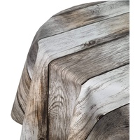 Wachstuch Tischdecke RUND OVAL Farbe & Größe wählbar Wood Look Beige Grau 130 cm Rund abwaschbar