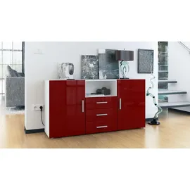 Vladon Sideboard 138,5 x 71,5 x 35 cm Rot/Weiß