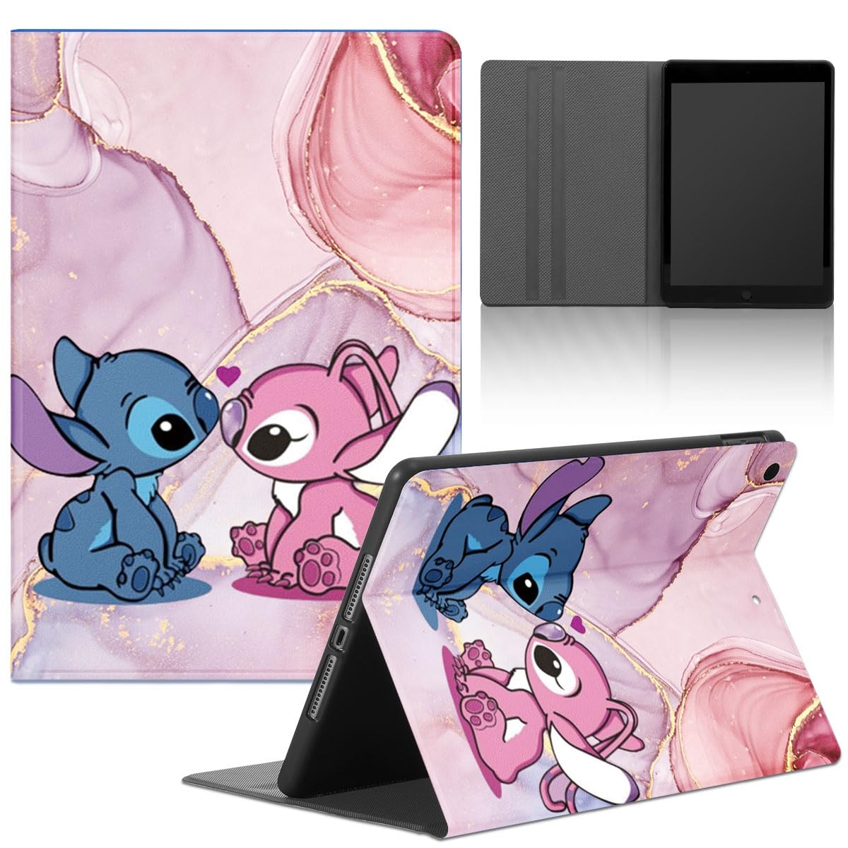 Marmor Tablet Hülle für Apple iPad Mini 6 8.3" 2021,Karikatur Stitch Anime Muster Case Shockproof Weiche PU Leder Flip TPU Silicone Cover mit Ultra Dünn Leichte Stand Tablet Schutzhülle Schwarz,08