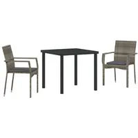 VidaXL 3-teiliges Garten-Ess-Set mit Kissen Grau Poly-Rattan