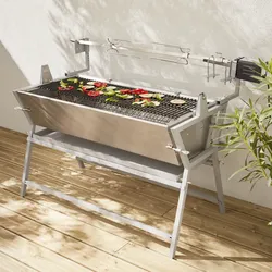 Grillspieß elektrisch, kippbar - Inox - Drehspieß, motorisierter Holzkohlegrill für Grillparty, Backhuhn Spieß - Mathurin