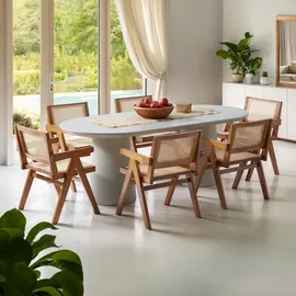 Tectake Armlehnstuhl Rattan lackiert Boho-Stil