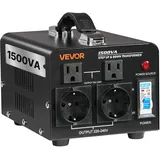 Vevor Spannungswandler-Transformator, 1500VA, Aufwärts-/Abwärts-Leistungstransformator, Konvertierung von 110 V auf 220 V & von 220 V auf 110 V, mit US-& EU-Steckdosen, Netzkabel, Schutzschalter