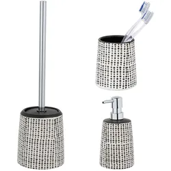 Badaccessoire-Set "»Brento«", schwarz, Keramik, Edelstahl, SCHÖNER WOHNEN-KOLLEKTION, Badaccessoires-Sets, Zahnputzbecher, Seifenspender & WC-Garnitur, Keramik mit Punkt-Muster