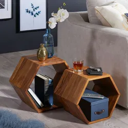 KADIMA DESIGN Beistelltisch 2er Set Sheesham Massivholz Design Wohnzimmertisch, Couchtisch-Set massiv, Designer Satztisch Wohnzimmer, Kleiner Sofatisch Holz,