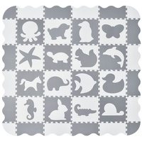 Juskys Kinder Puzzlematte Timon 36 Teile mit 16 Tieren - rutschfest – grau weiß