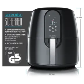 Arendo Heißluftfritteuse XXL Airfryer 5,2 L schwarz