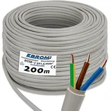 EBROM NYM-J 3x1,5 mm2 - Mantelleitung - Installationsleitung - Feuchtraumleitung - grau - große Auswahl in vielen Längen in 5 Meter Schritten bis 250 Meter am Stück - Ihre Länge: 3x1,5 mm2, 200 Meter