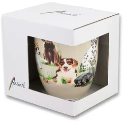 Tasse 10cm Porzellan mit Hunde Motiv - 0,4L Keramiktasse Porzellangeschirr Kaffeetasse Teetasse Kakaotasse Tiermotiv Hundetasse Porzellantasse Braun
