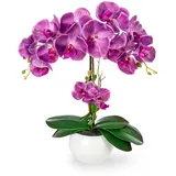 PASCH® Orchideen künstlich in Hochglanz-Keramiktopf (40cm) | Kunstblumen im Topf | Kunstblumen wie echt | künstliche Orchideen im Topf | künstliche Blumen im Topf | Kunstblume Orchidee