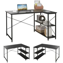 Costway Eckschreibtisch, Schwarz, Holz, 88x75x120 cm, Arbeitszimmer, Schreibtische, Eckschreibtische