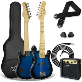 3rd Avenue E-Gitarrenset für Kinder in 1/4-Größe, Junior-Gitarre für Anfänger – mit tragbarem Verstärker mit 5 W, Kabel, Tasche, Plektren und Gurt – in Blau