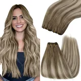 YoungSee Echthaar Tressen Balayage 35cm Tressen Echthaar Braun Ombre Blond mit Braun Haartressen Echthaar zum Einnahen 70g Weave Extensions Echthaar Tressen zum Einnahen Remy Glatt #3/8/22