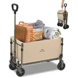 Naturehike Bollerwagen Faltbar 90L 120KG Tragkraft zusammenklappbarer Gartenwagen mit Bremsen Klappbarer Handwagen Verstellbarem Griff für Camping Strand Einkaufen(Braun 90L)