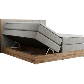 MKS Meble King Boxspringbett 180x200 mit Bettkasten Eiche, Polsterbett 180x200 mit Matratze H4, Bett 180x200 mit Kopfteil, Bett mit Holzrahmen in W... - Hellgrau