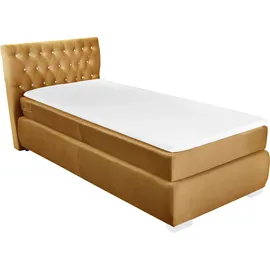 LEONIQUE Boxspringbett LEONIQUE "Rumba", gold (goldfarben), B:100cm L:213cm, Samtoptik (100% Polyester), Komplettbetten, Boxspringbett Seniorenbett Polsterbett, Taschenfederkern-Matratze in Härtegrad 3, in 4 Breiten, incl. Topper