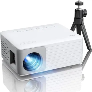 AKIYO Mini Beamer Handy, 2025 Upgrade AKIYO O1 Beamer Klein 1080P Unterstützt mit 50%Zoom, ±50°Keystone, 15000L Outdoor Projektor für Smartphone, Beamer Heimkino Kompatibel mit TV Stick/HDMI/USB(mit Stativ)